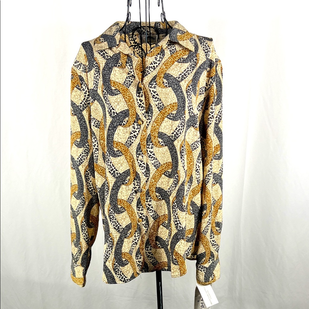 VINTAGE 90βs LE CAVIAR Womenβs Patterned Button Up Blouse Largeβ 100% Polyester